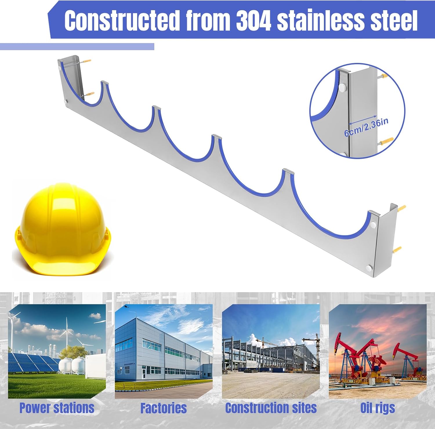 1 Pack Stainless Steel Wall Mounted Multi-Layer Hard Hat Placement Stand with Rubber Strip Heavy-Duty Hard Hat Storage Rack for Workshop Garage Office & Factory (1 pack)