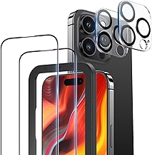 NIMASO Glass Film(2pcs) + Camera Film(2pcs) for iPhone 15 Pro Max Full Protection Tempered Glass Film with Guide Frame Camera Protection Lens Cover 9H Hardness Shockproof Auto Suction for iPhone 15