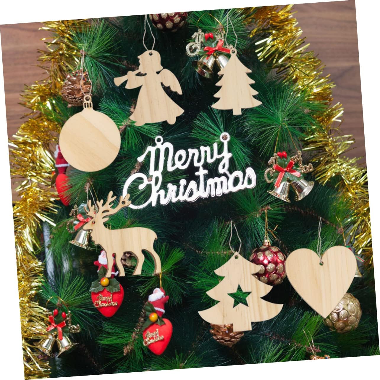 Craft Christmas Tree Decorations 10pcs Paintable Wooden Pendants DIY Hanging Ornaments Home Decorative Props Perfect Present
