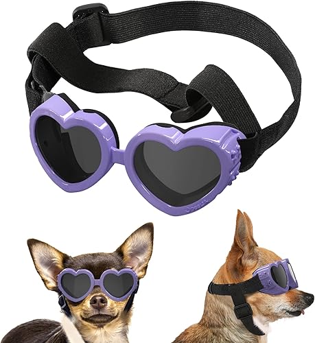 Lewondr Gafas de sol para perros pequeños, protección UV, gafas de protección para los ojos con correa ajustable, gafas de sol en forma de corazón