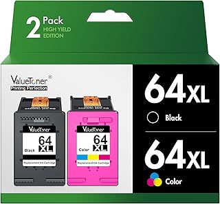 Valuetoner Remanufactured Ink Cartridge Replacement for HP 64XL 64 XL for Envy Photo 7855 7858 7800 7100 7155 6255 6252 7120 6232 7158 7164 Inspire 7255e 7955e 7958e 7900e Tango Printer (Black, Color)