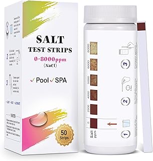 50PCS Pool Salt Test Strips, Salt Test Strip for Spa Hot Tub, Swimming Pool Water Testing Kit for Sodium Chloride Content, Fast and Accurate Saltwater Pool Test Strips of 0-8000 ppm