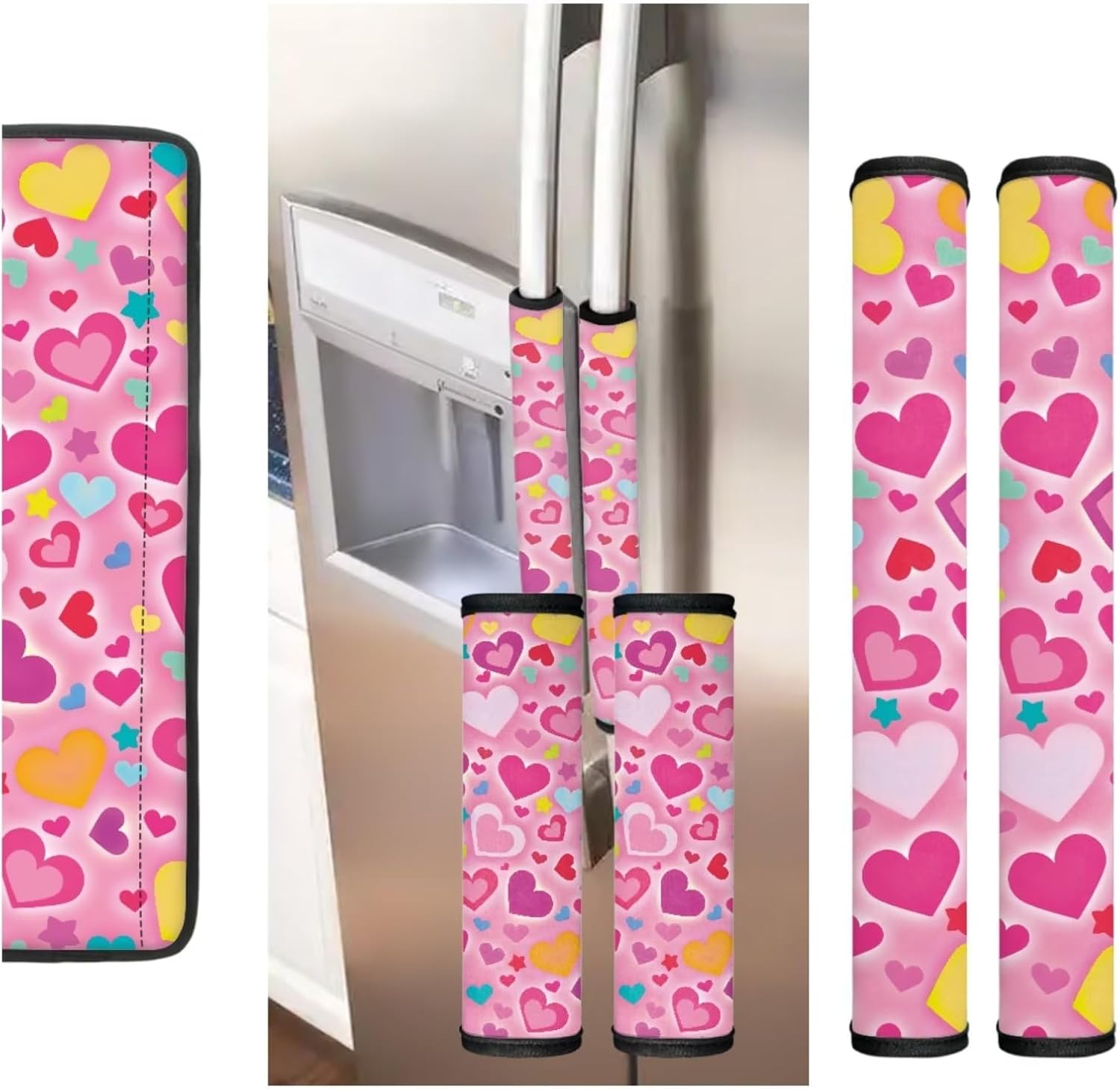 ZDCUSTOM Love Heart Refrigerator Door Handle Covers 6 Pcs, Washable Cloth Kitchen Appliances Handle Protector Kitchen Appliances Accessories, Gifts for Mom Wife to Express Your Love