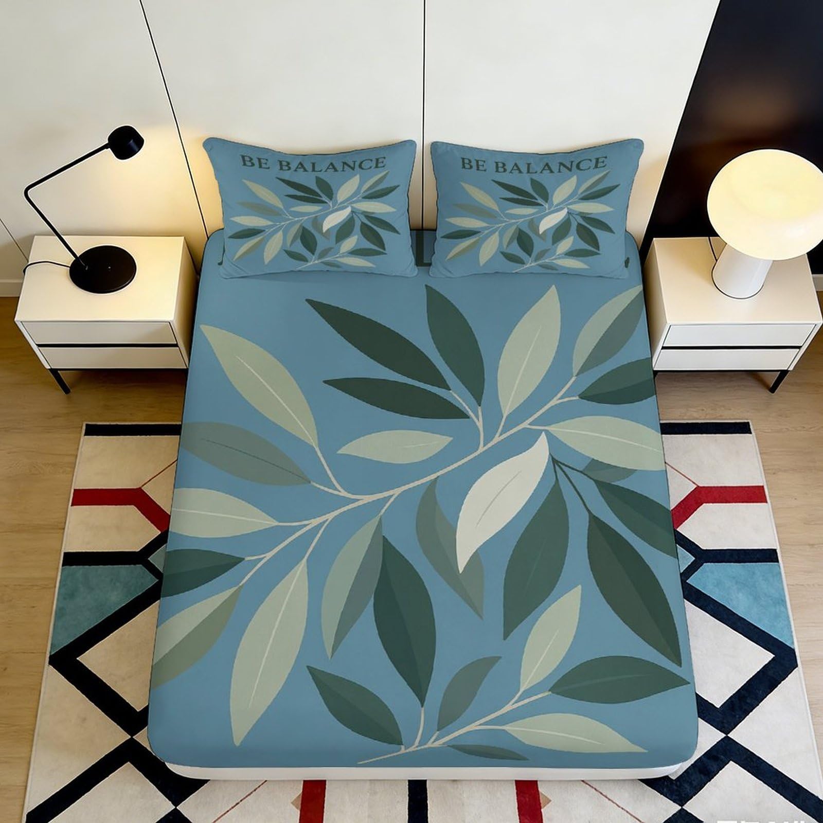 3D Printed Botanical Leaves Fitted Sheet Microfiber Deep Pocket Elastic Hem Bedroom Bedding Botanical Leaves Mattress Fitted Cover Non-Slip Washable 200x200x25cm 90x200x25cm