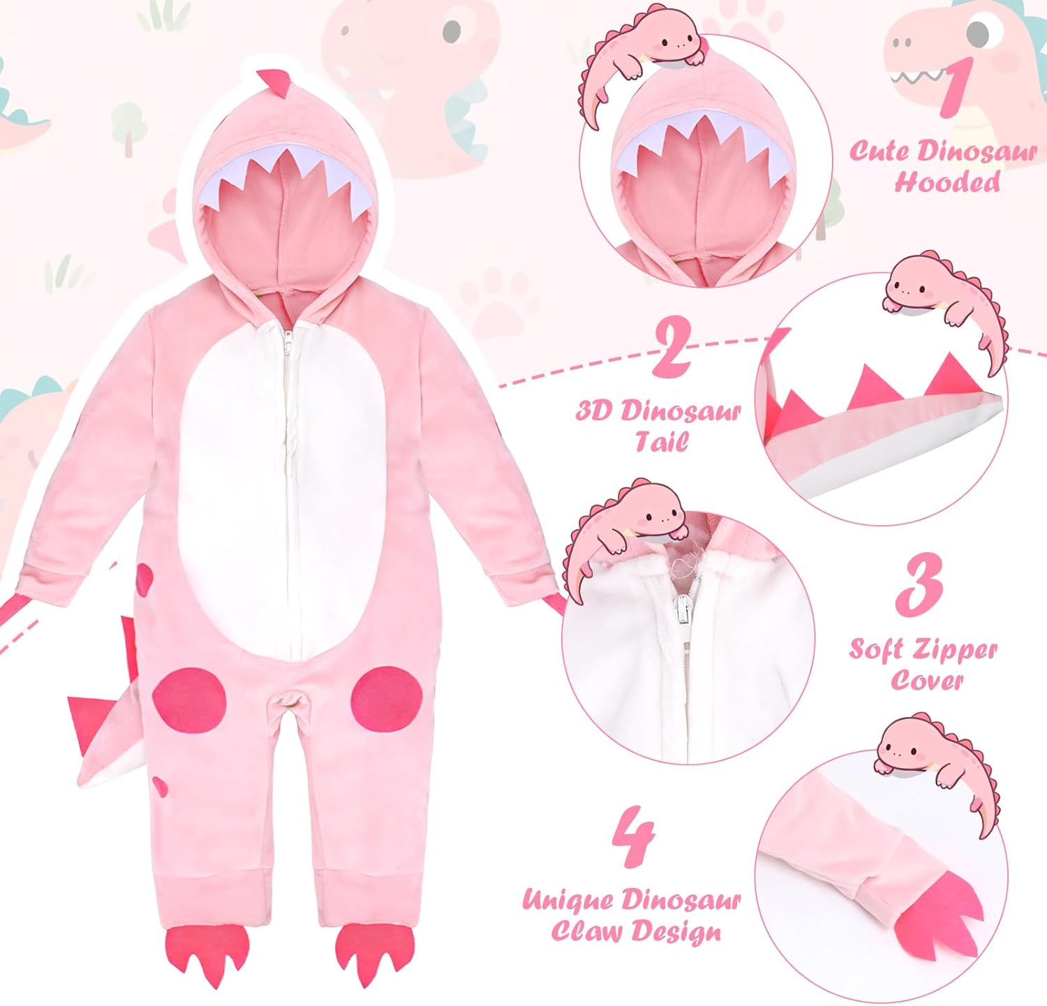 Dinosaur Costume Kids Animal Fancy Dress Outfit Hooded Dinosaur Onesie Romper Jumpsuit Toddler Girls - Image 2