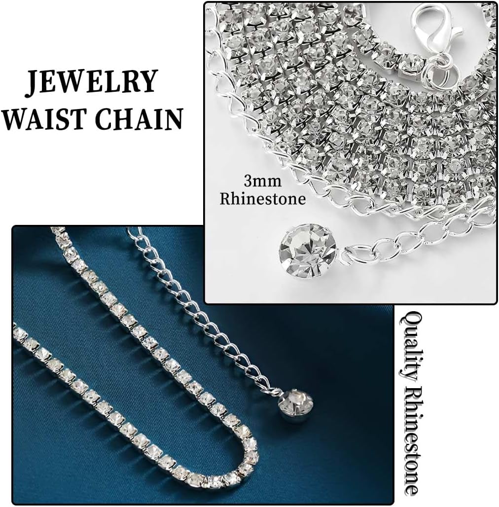 Rhinestone Waist Chains Crystal Waist Chain with Pendant Abdominal Chain Thin Minimalist Body Chain Jewelry for Women Beach Rave