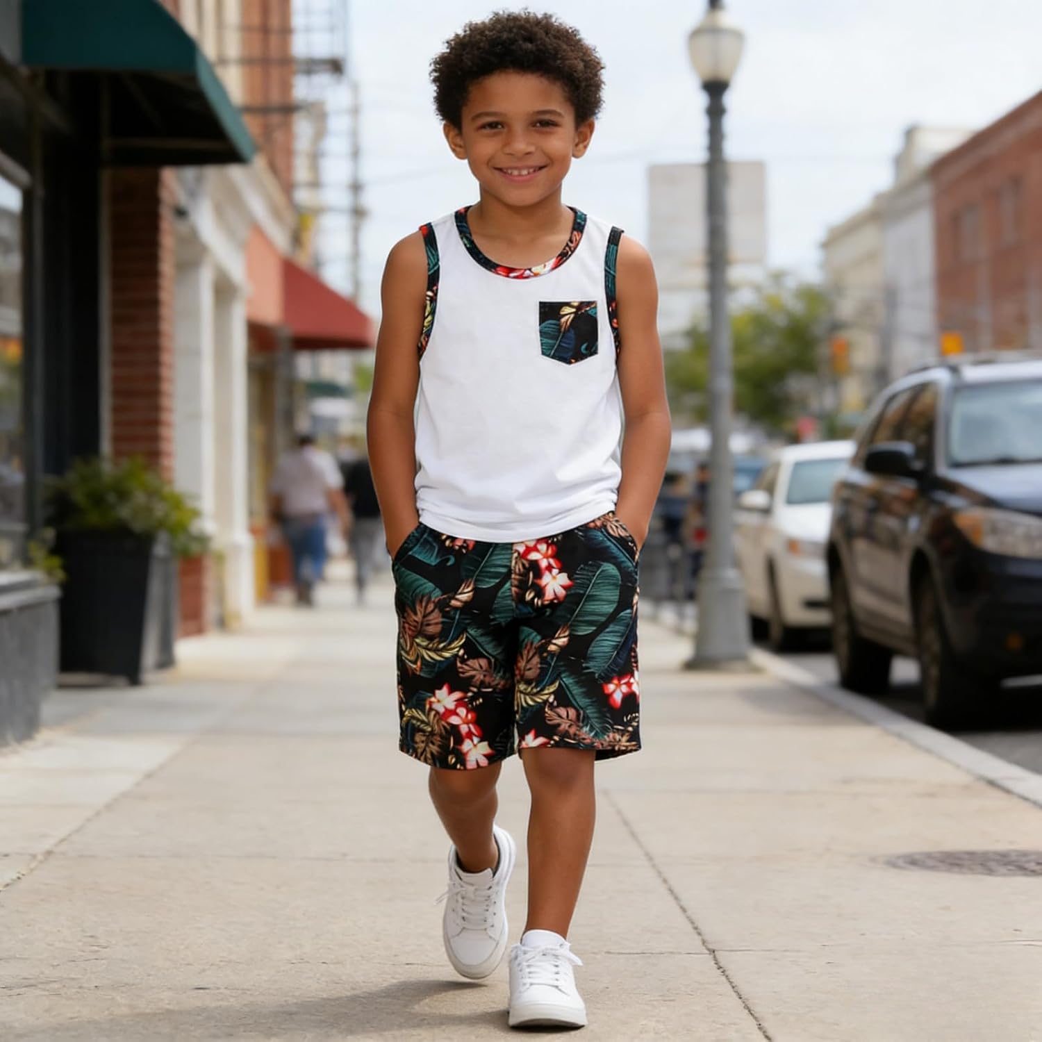 Boys Summer Clothes 2 Piece Sleeveless Tank Tops Workout Casual Shorts Set Summer Outfits for Teen Tween Boys 6-12Y