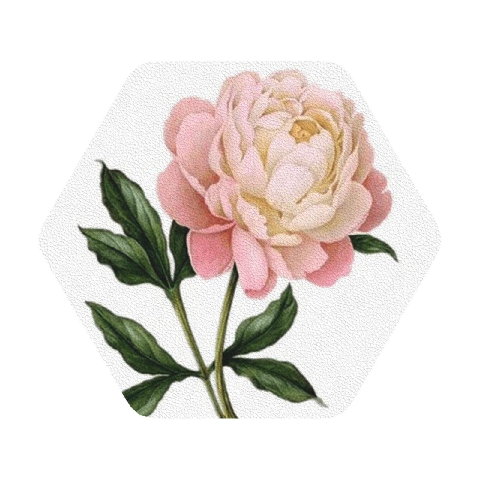 Peony PU Leather Coasters Set of 6 Hexagon Drink Coasters