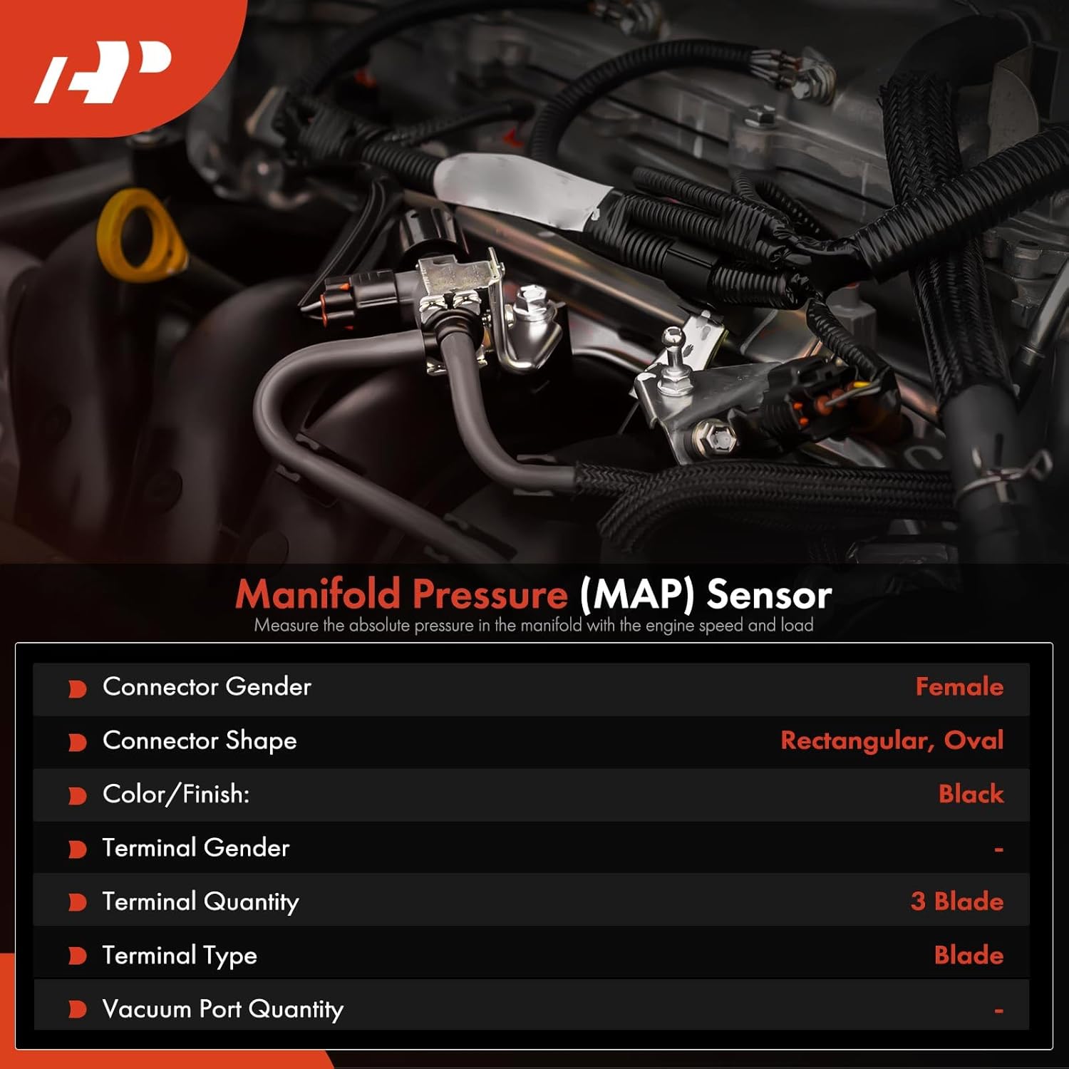 A-Premium Manifold Pressure (MAP) Sensor [3 Pins] Compatible with BMW 323i, 325i, 328i, 330i, X5, 525i, 525xi, 528i, 530i, 545i, 550i, X3, 745i, 750Li, 760i, 645Ci, 650i, 128i, Z4, M5, M6