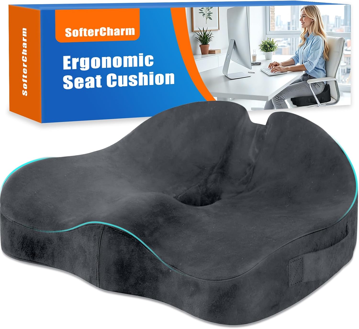 Memory Foam Seat Cushion for Office Chair & Car Seat, Grey
