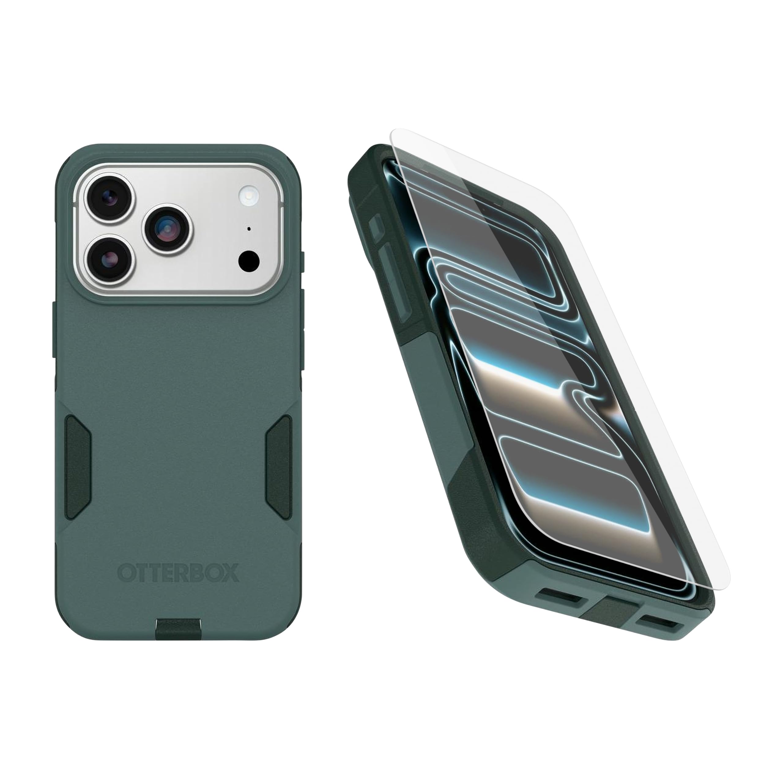 OtterBox Paquete solo para iPhone 17 Pro (solamente): funda MagSafe de la serie Commuter y protector de pantalla, diseño de artemisa (verde), imanes integrados, delgada y protectora, con protección de