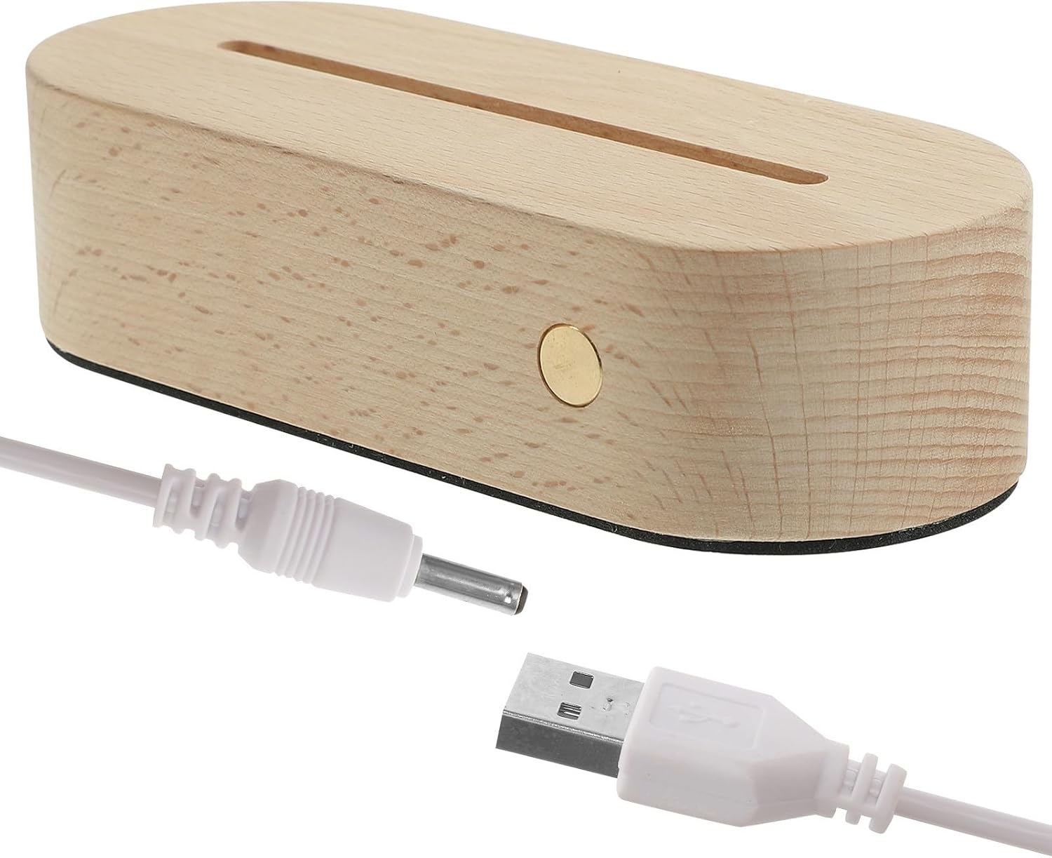 Garneck Wooden Oval LED Display Base Stand with 200mah Battery, Simple Stylish Design for Displaying Collectibles and Glass on Desk or School, Reliable LED Light Base for Acrylic Art