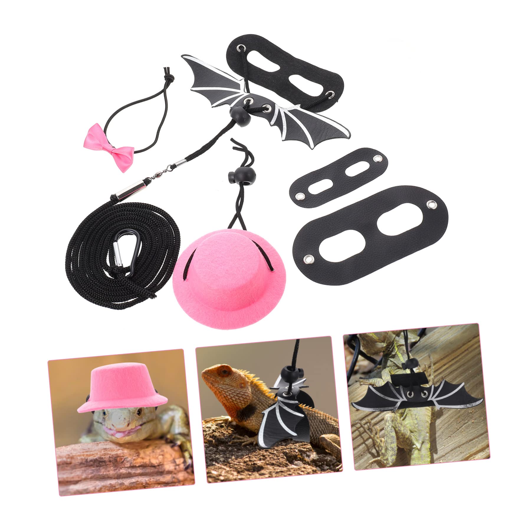 Beaupretty 5juegos Correa y Arnés Ajustable para Reptiles Gorra y Pajarita Kit Completo para Caminar Lagartos Al Aire Diseño Creativo para Mascotas