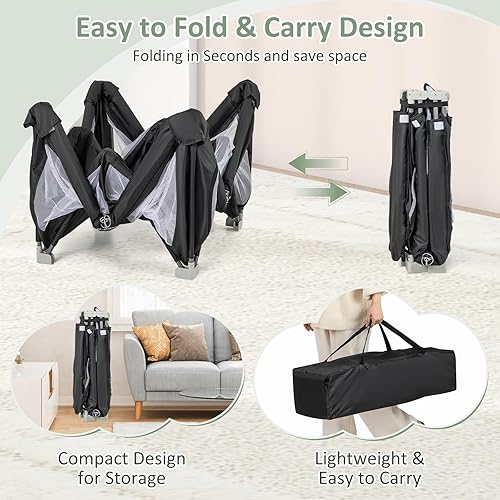 Miniatura 5 de INFANS Corralito plegable para bebés con alfombra, patio grande de 59 x 59 pulgadas para bebés con 50 bolas oceánicas, 4 asas, bolsa de transporte,