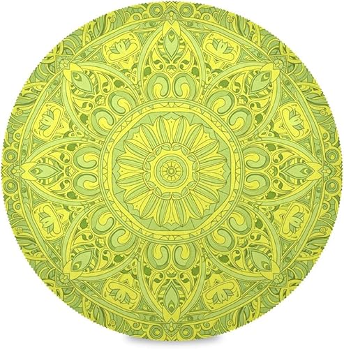 Juego de 6 manteles individuales acolchados reversibles de vinilo con mandala verde claro bohemio para mesa de comedor redondos, 15.4 x 15.4 pulgadas