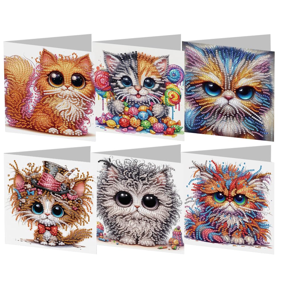 Aodejoy 08 6 Pcs Diamond Painting Greeting Cards Handmade 5D Rhinestone Arts Greetings Birthday Card 5D Rhinestone Embroidery Art Cards Kits Arts Crafts For Birthday Blessing And Wishes