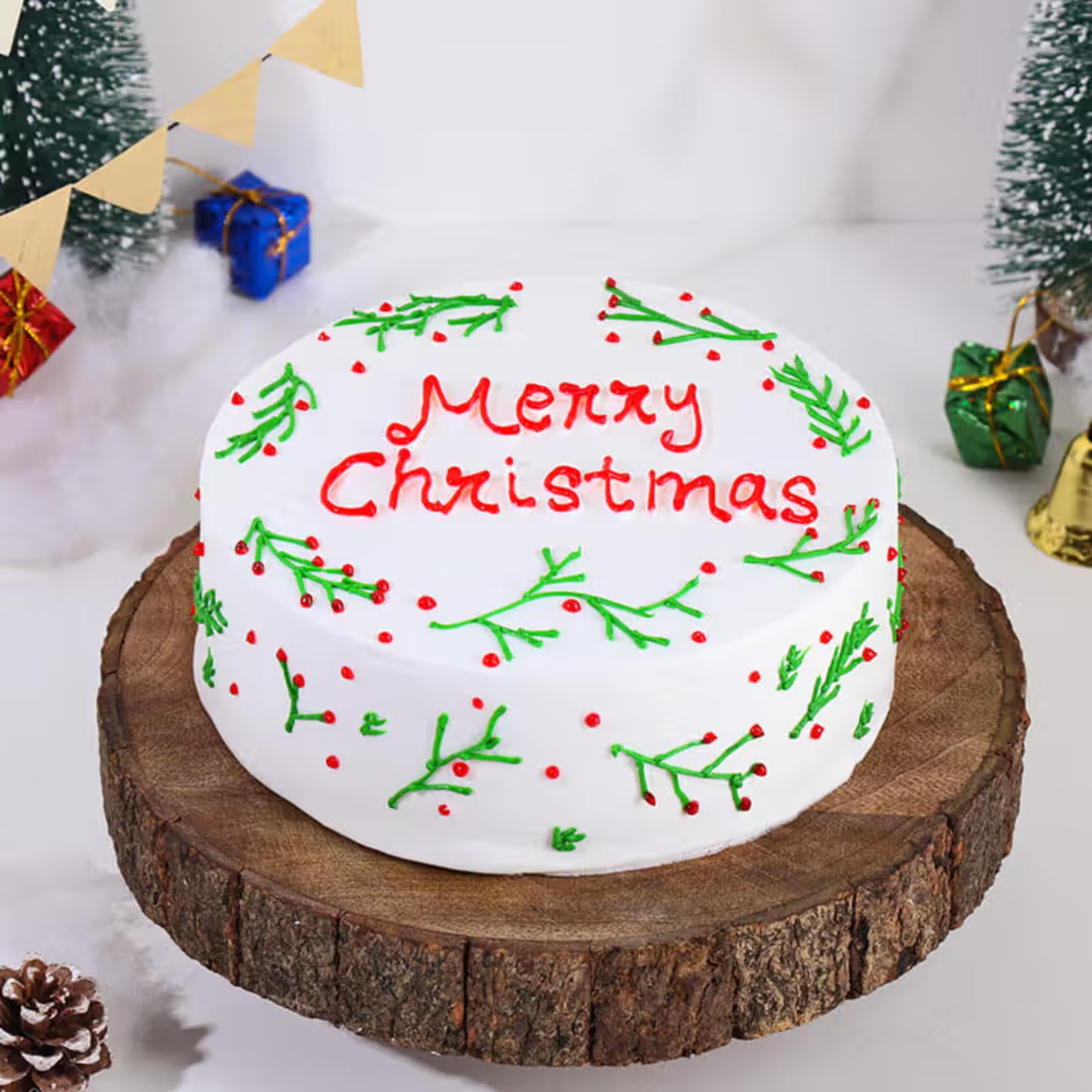 FlowerAura Christmas Special Fresh Yummy Merry Christmas Wishes Vanilla Cake | Christmas Celebration Cake | Christmas Gift For Friends, Family, Colleagues (Same Day Delivery) (1Kg)-image-7