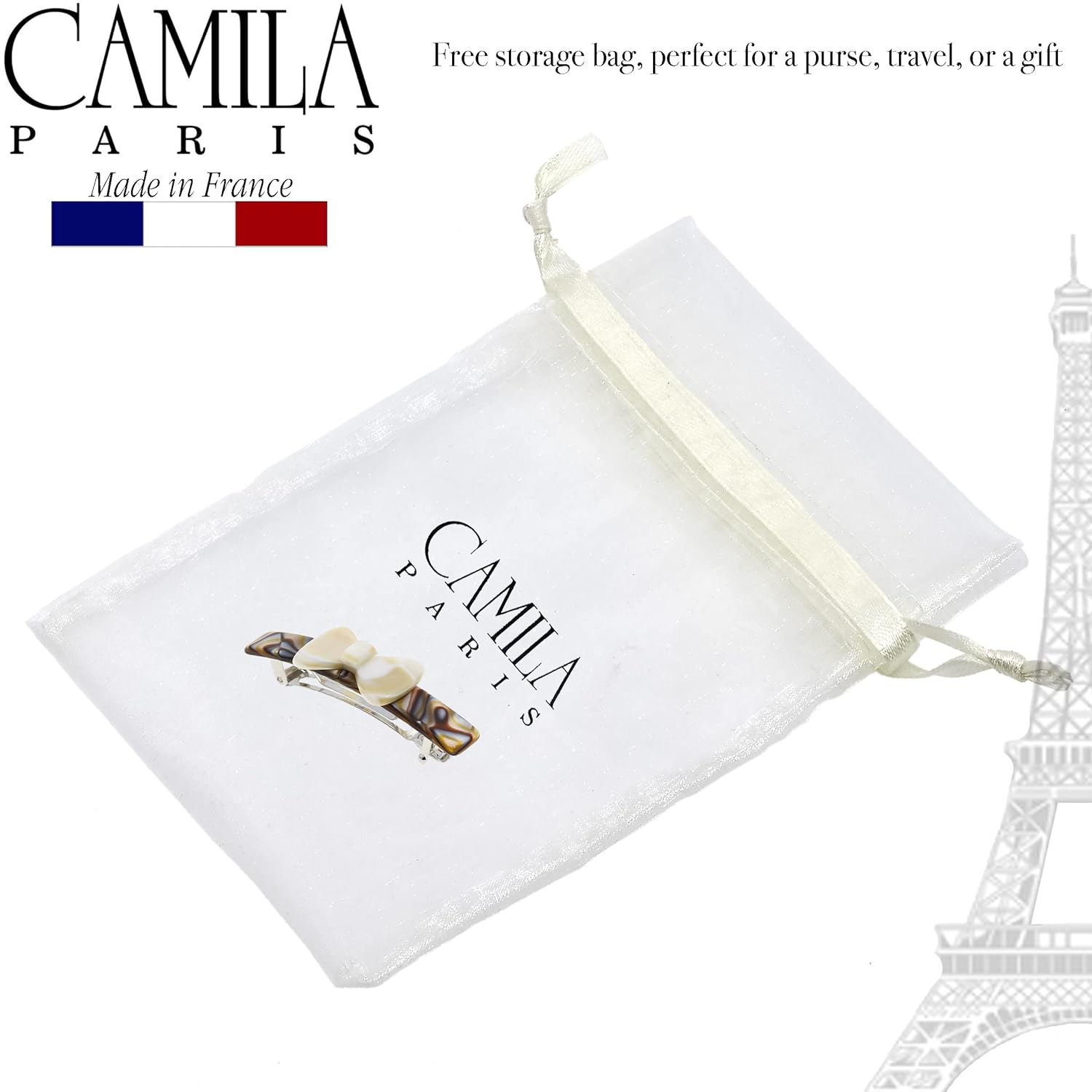 Camila Paris CP3370 French Hair Barrette Clip for Girls, Handmade Onyx and Alba, Strong Hold Grip Hair Clips for Women, No Slip and Durable Styling Girls Hair Accessories, Made in France - Image 4