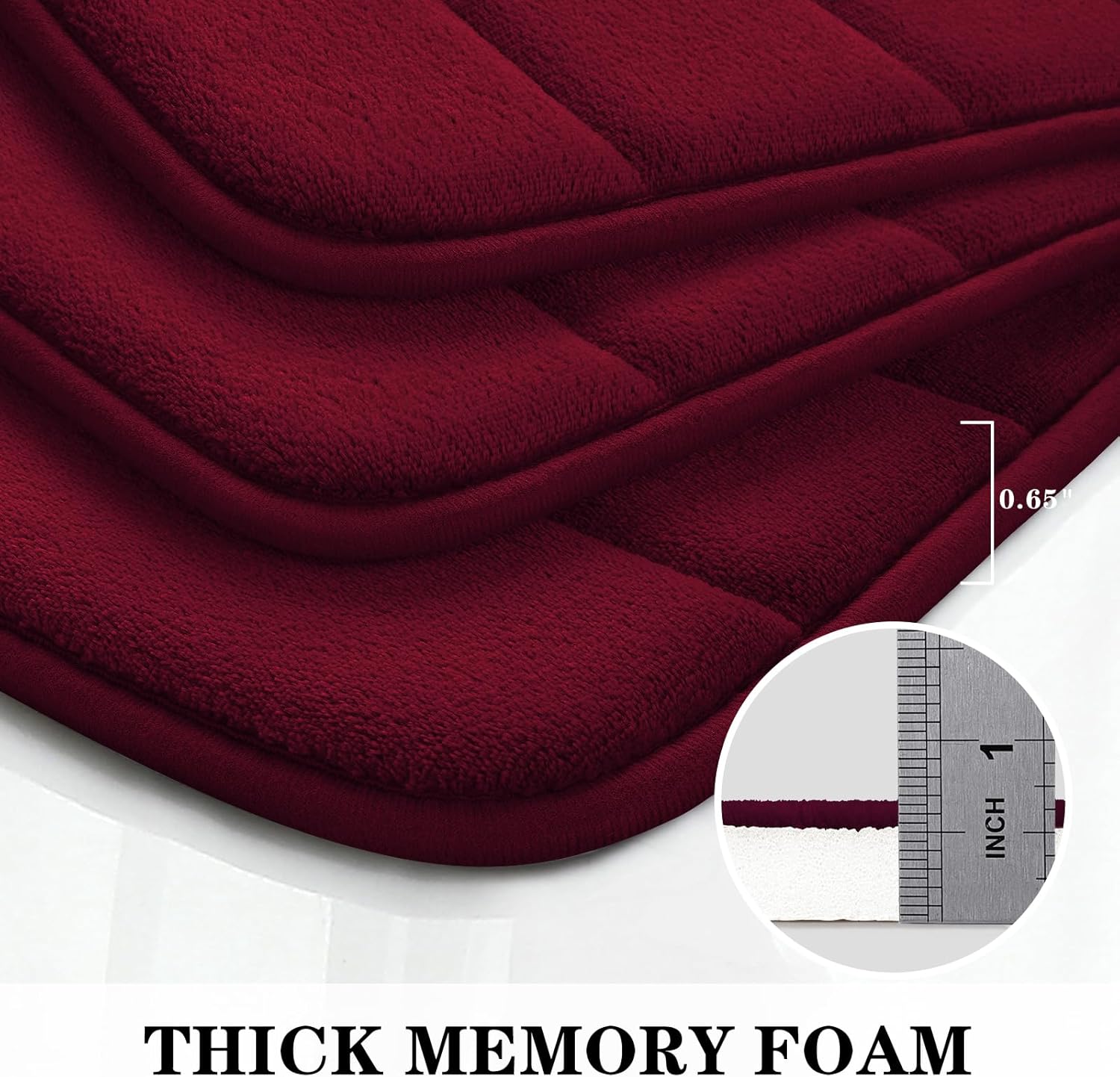 BYSURE Burgundy Memory Foam Bathroom Rug Set 3 Piece, Non Slip Extra Soft Absorbent Machine Washable Toilet Bath Toilet Mat (17"x24"+20"x32"+U Shape 20"x24") - Image 5