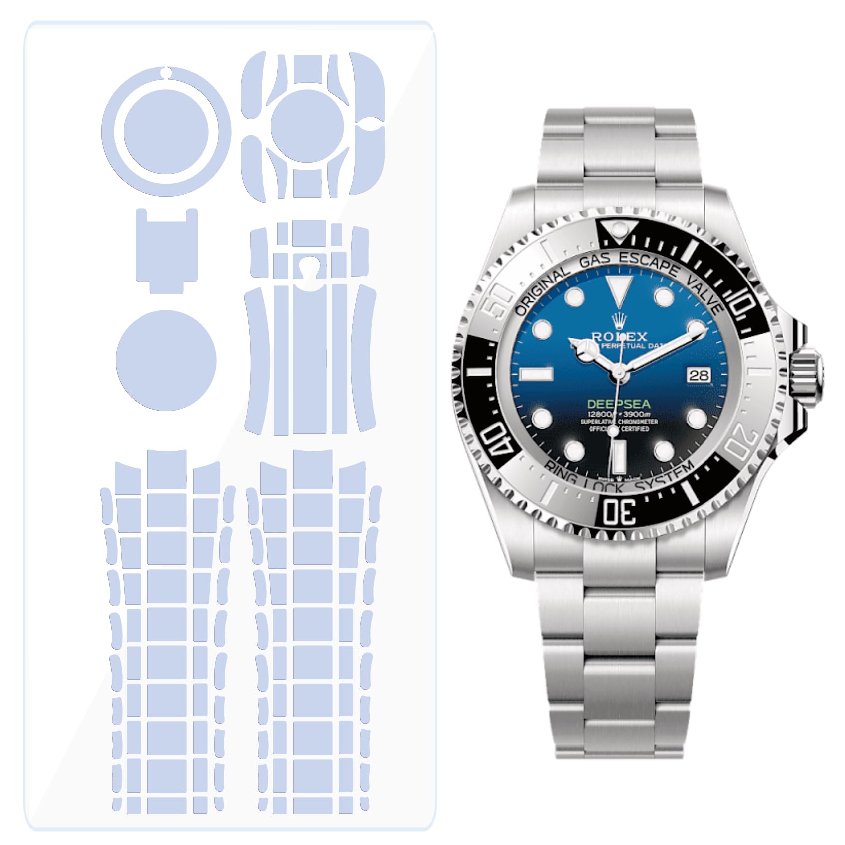 Pellicola protettiva per Rolex Sea-Dweller Deepsea 44 mm 126660. Pellicola protettiva trasparente per orologio completo (2 pellicole per tutto il corpo)