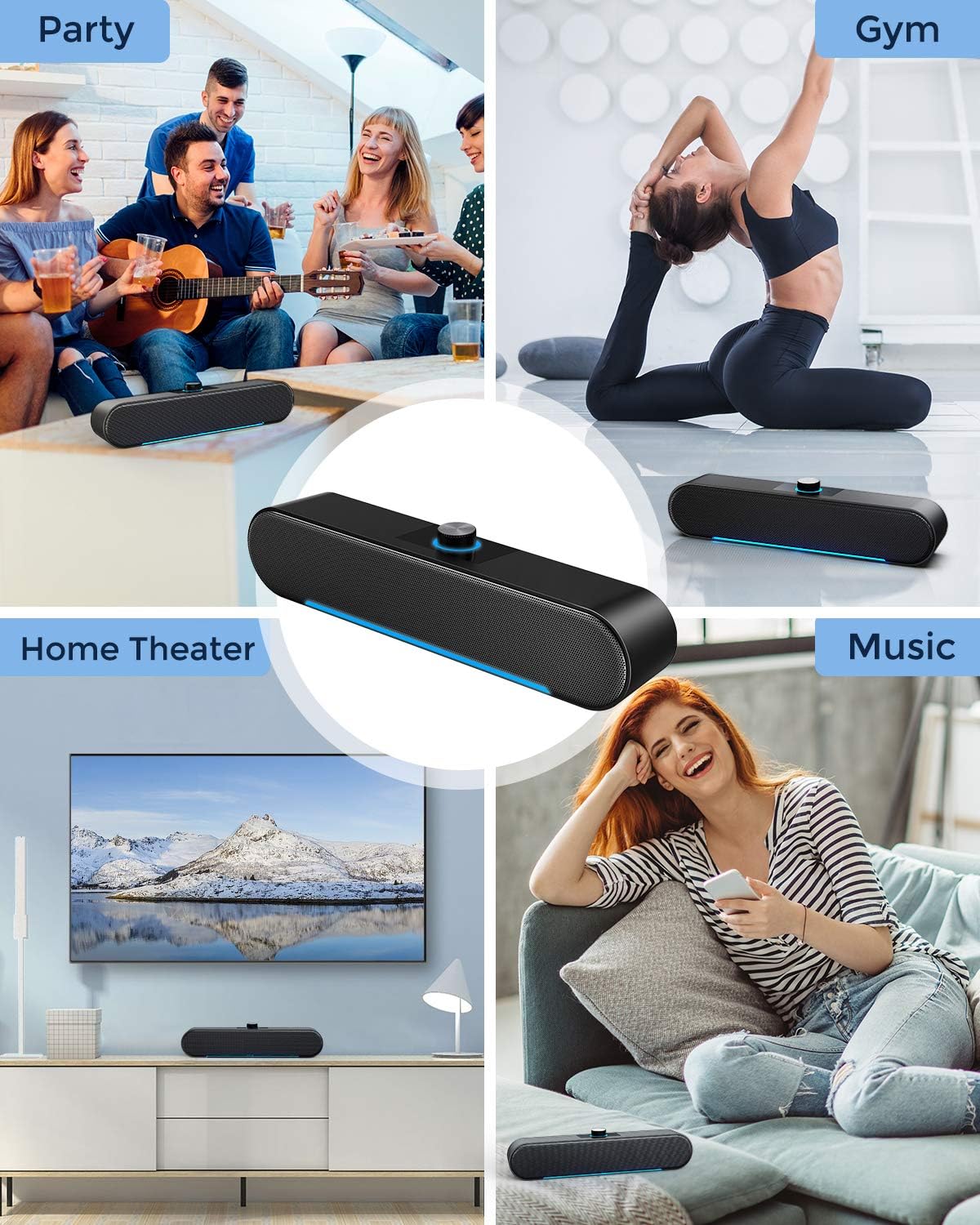 LENRUE Computer Speakers, 10W 3.6mm Aux Input Soundbar, USB Speakers for PC Desktop Laptop Monitor