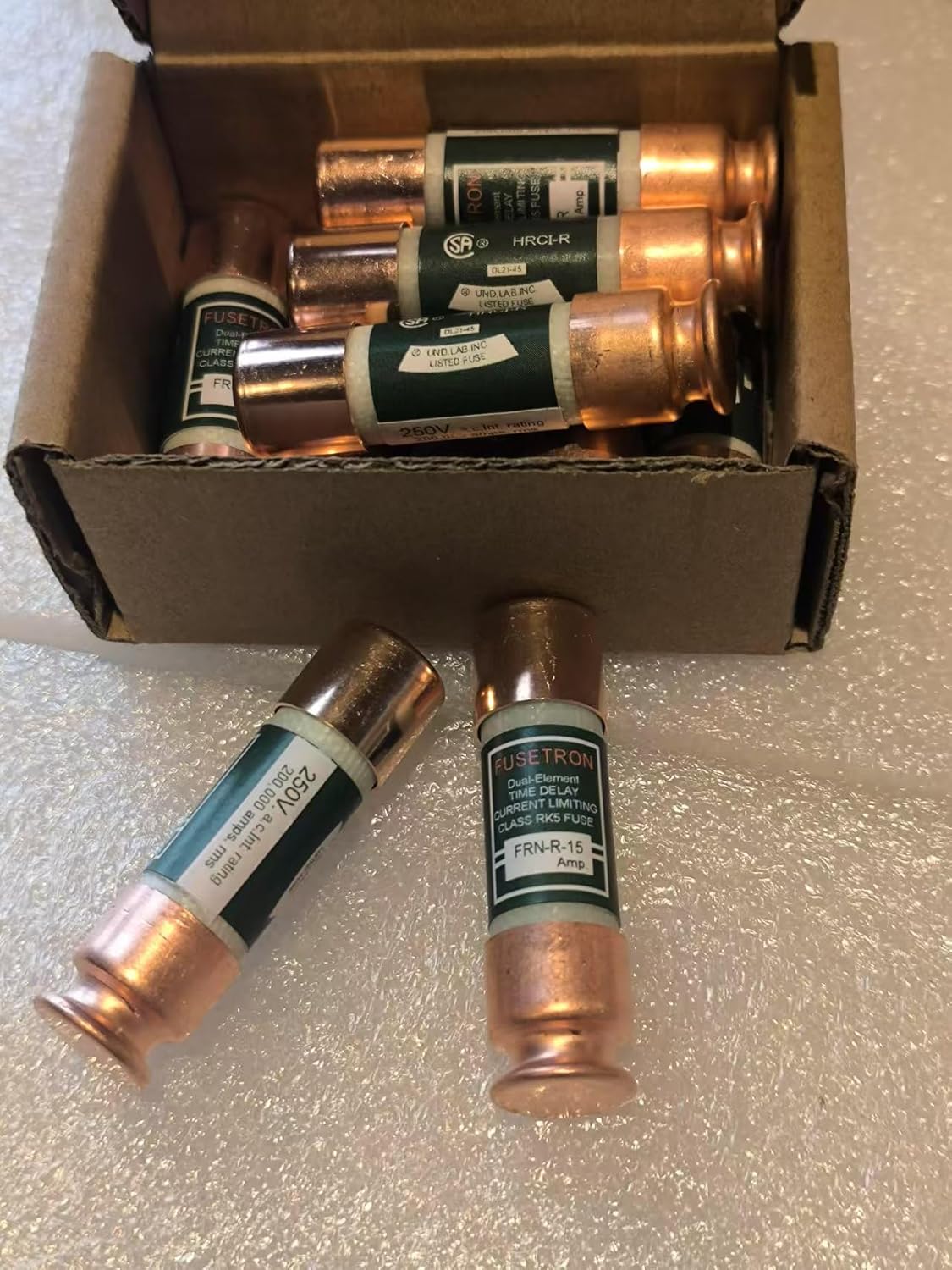 FUSETRON FRN-R-15 Fuse, 250V 15A, Class RK Time Delay, Pack of 10