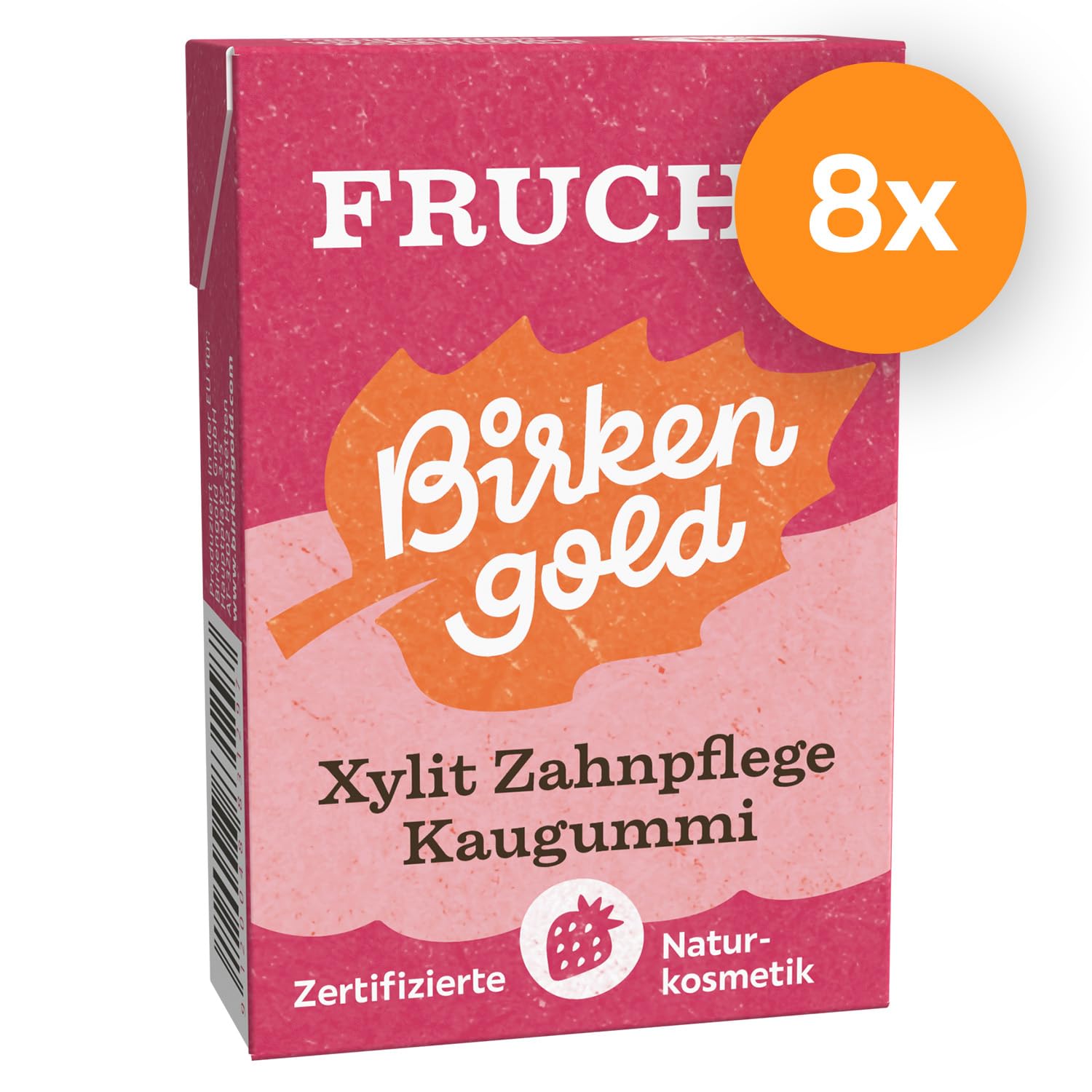 Birkengold Xylit Zahnpflege Kaugummi | Frucht | plastikfrei | 8 Stk. | Natürliche Kaumasse (Chicle) | Ohne Erdöl | Zuckerfrei | Naturkosmetik zertifiziert | vegan