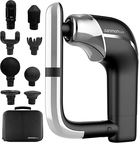 Sanmoncare Pistola de masaje de tejido profundo, masajeador muscular 2 en 1, pistola de masaje de percusión de microcorriente, herramientas de gua