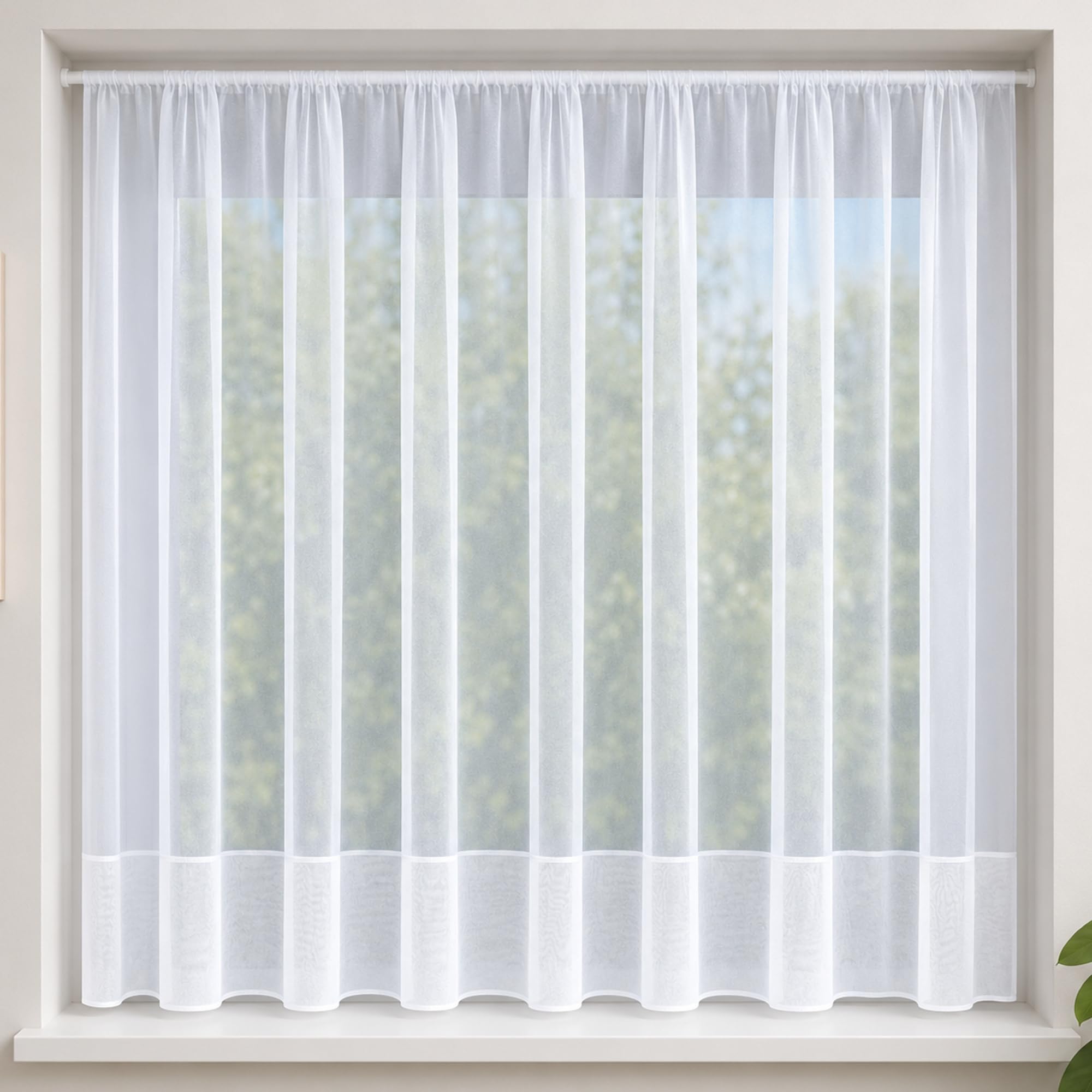 3 Metres Wide x 48" (122cm) Drop - Seren White Contemporary Plain Border Lace Net Curtain With Straight Hem - Privacy Window Net - Slot Top Rod Pocket - Light Filtering