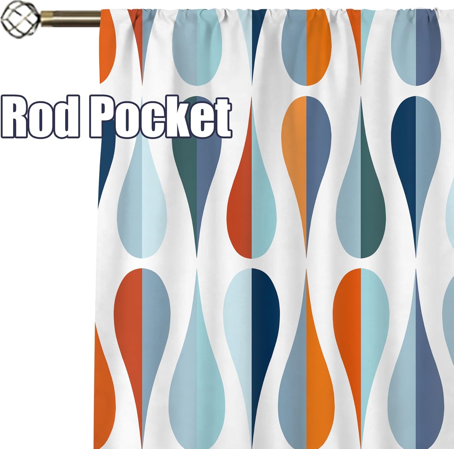 Cinbloo Modern Abstract Curtains 29Wx63H Inch Rod Pocket Geometric Drop Shape Mid Century Colorful Orange Blue Art Printed Contemporary Simple Living Room Bedroom Window Drapes Treatment 2 Panels