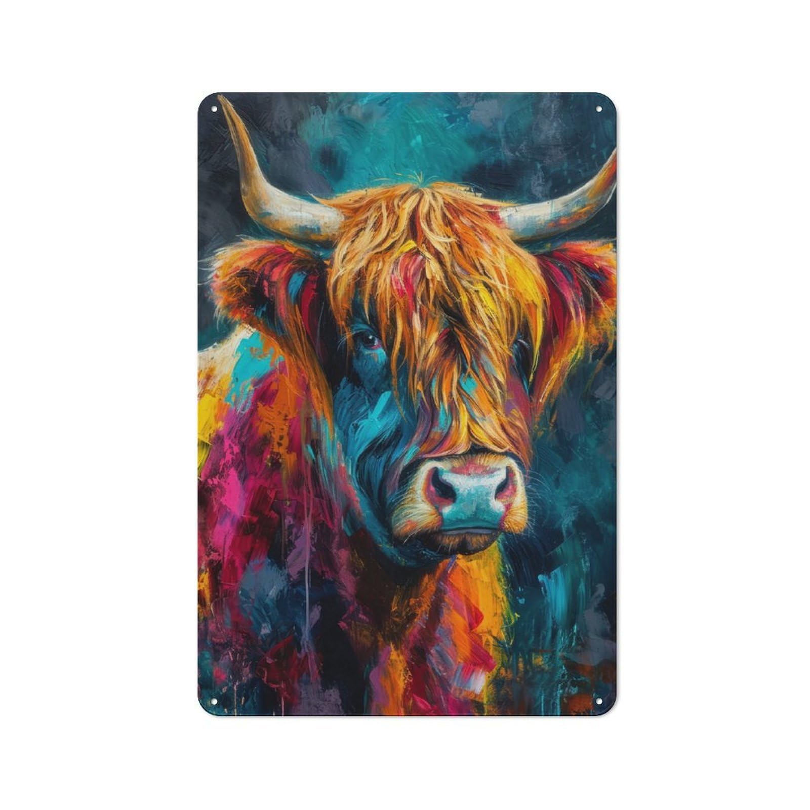 Junmoney Style-7 Metal Plaque With Highland Cow Oil Effect Design 30X20cm, Retro Kitchen Wall Decor For Bakery, Diner, Cafe Or Family Room