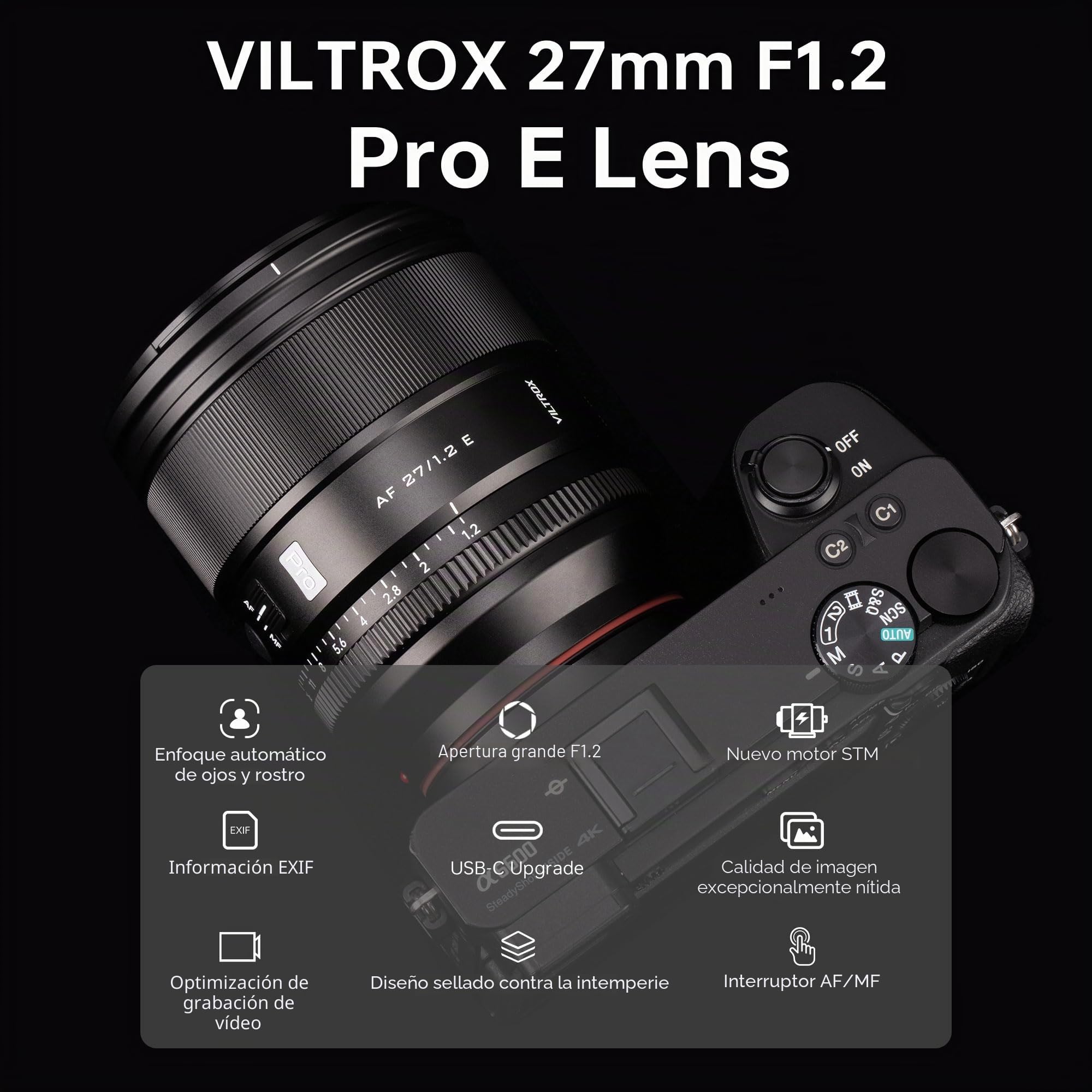 VILTROX 27mm f/1.2 Pro E Objetivo de Enfoque Automático Ultra Gran Apertura APS-C Prime Objetivo Compatible con Sony E Mount cámaras sin Espejo a6500 a6600 a6700 a7 a7iv a7iii a7c