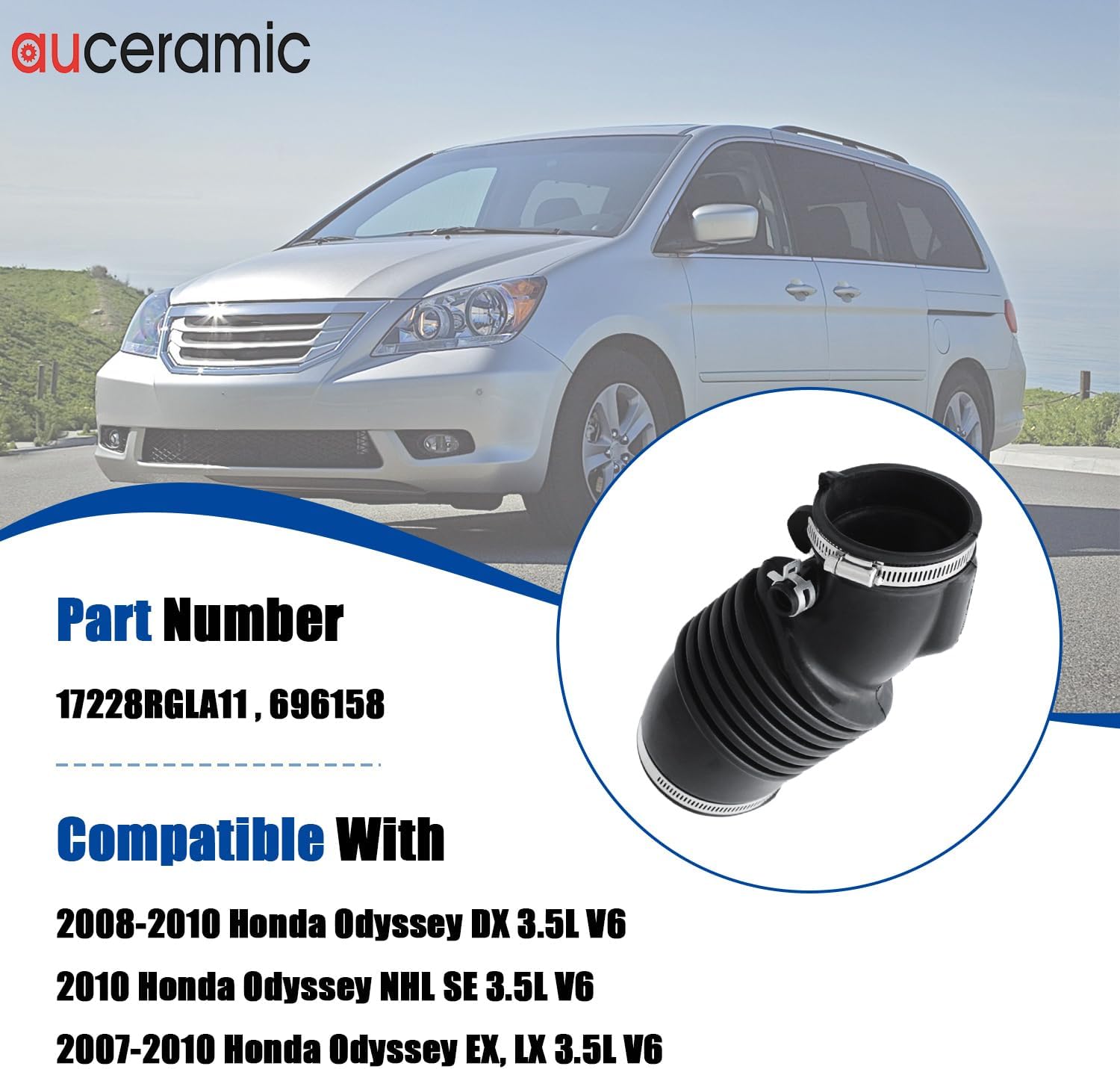 AUCERAMIC 17228-RGL-A11 Air Intake Hose Tube Fit For 2007-2010 Honda Odyssey DX EX LX 3.5L V6 Replace 696158 17228RGLA11 Air Intake Filter Duct Boot