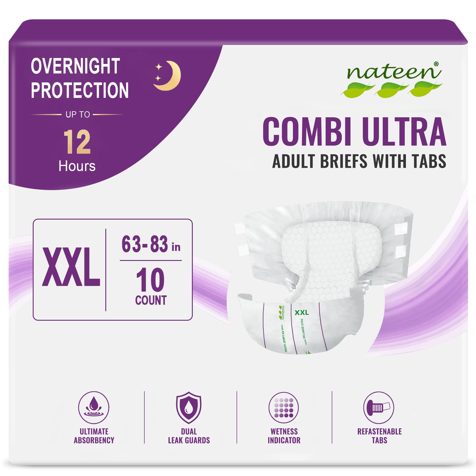 Nateen Combi Ultra Adult Diapers with Tabs for Heavy Leaks,XX-Large 10Count | Ultimate Ab…