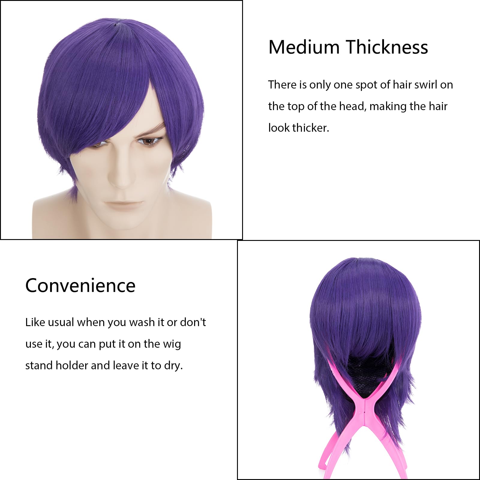 BUYOGET Cosplay Wigs Short Purple Straight 8 Inches Universal Costume Wigs for Men Women Halloween, Purple #5-Smooth Style - Image 4