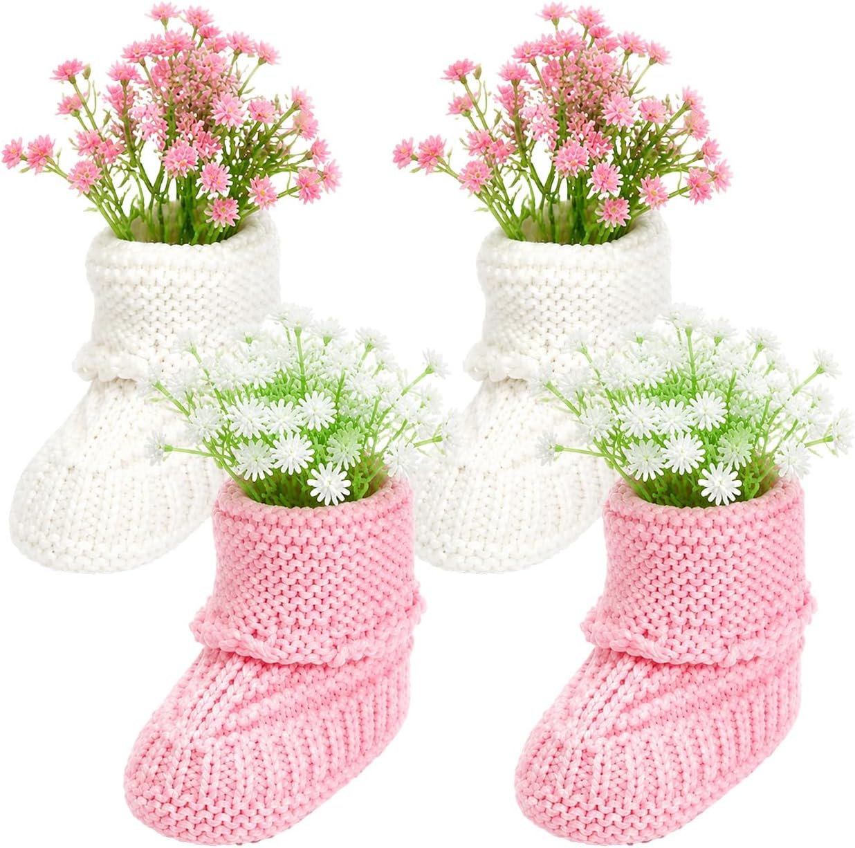 2 Pairs Baby Shower Decorations Set Newborn Baby Knitted Baby Booties