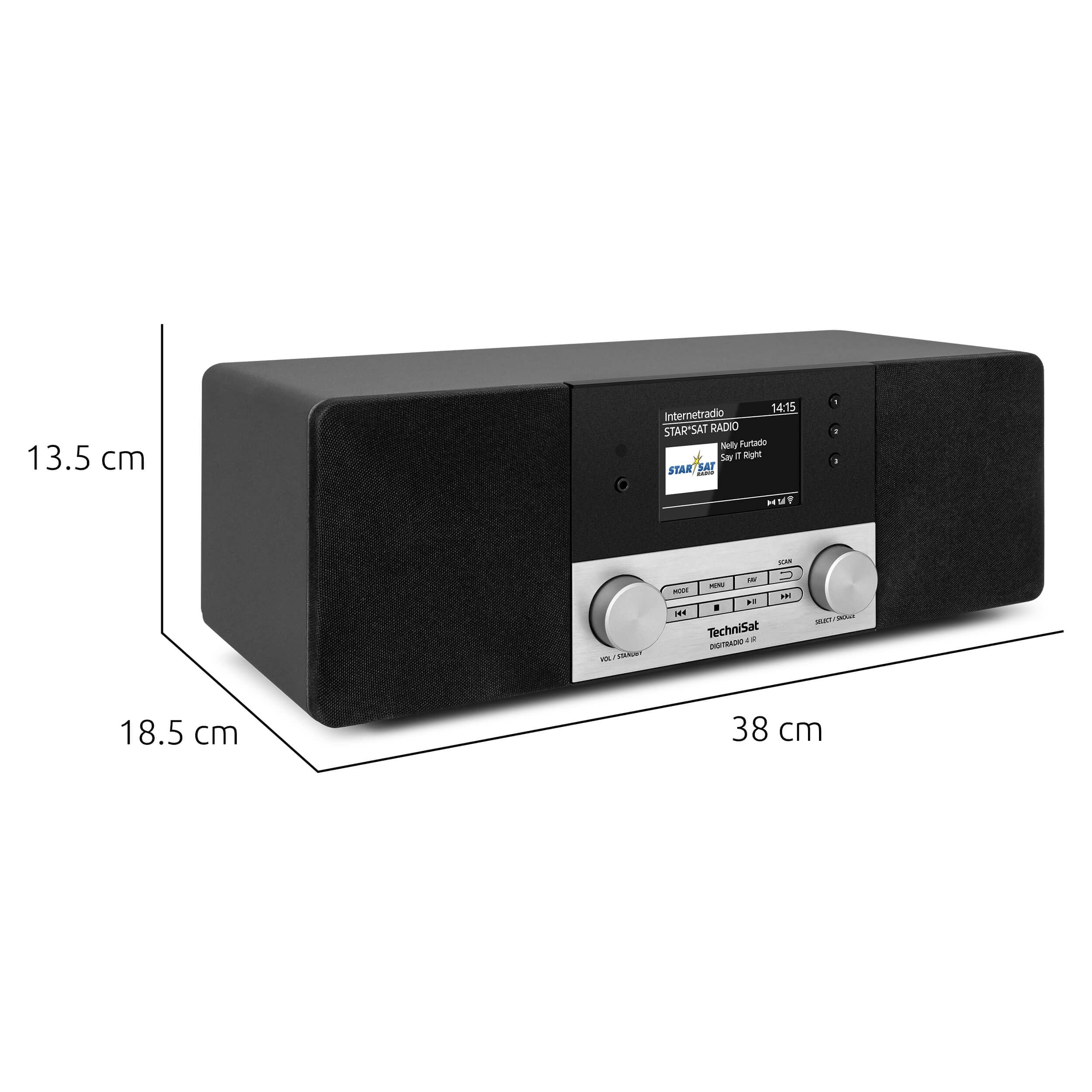 TechniSat DIGITRADIO 4 IR - Stereo Internetradio (DAB+, UKW, Bluetooth-Audiostreaming, Kopfhöreranschluss, AUX-Eingang, Wecktimer, TFT Display, 20 Watt RMS, Elac Lautsprecher, Made in Germany) schwarz