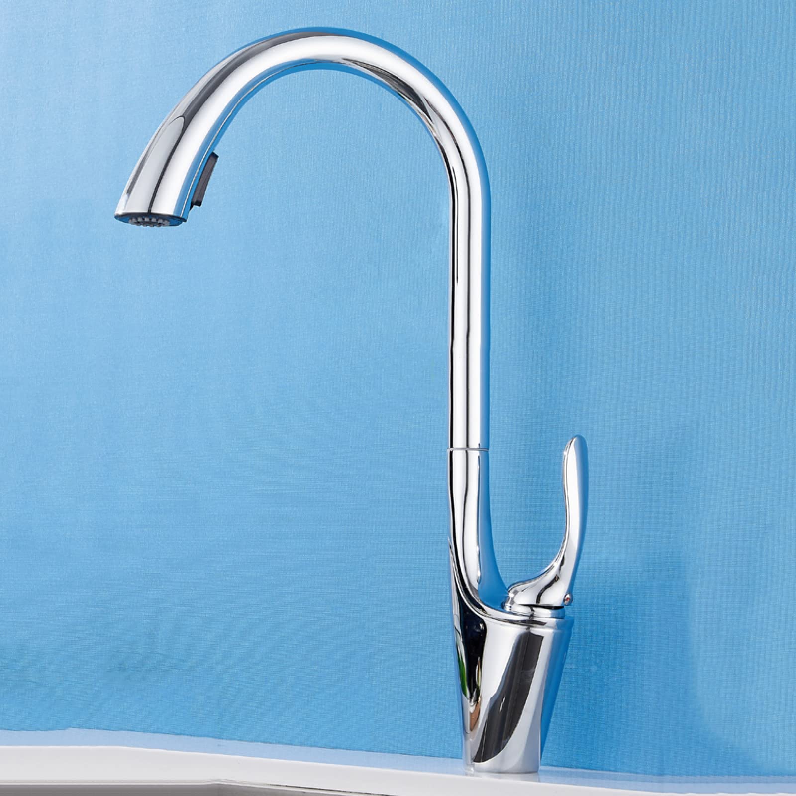Robinet de cuisine extractible monotrou pour nettoyer les grands plats