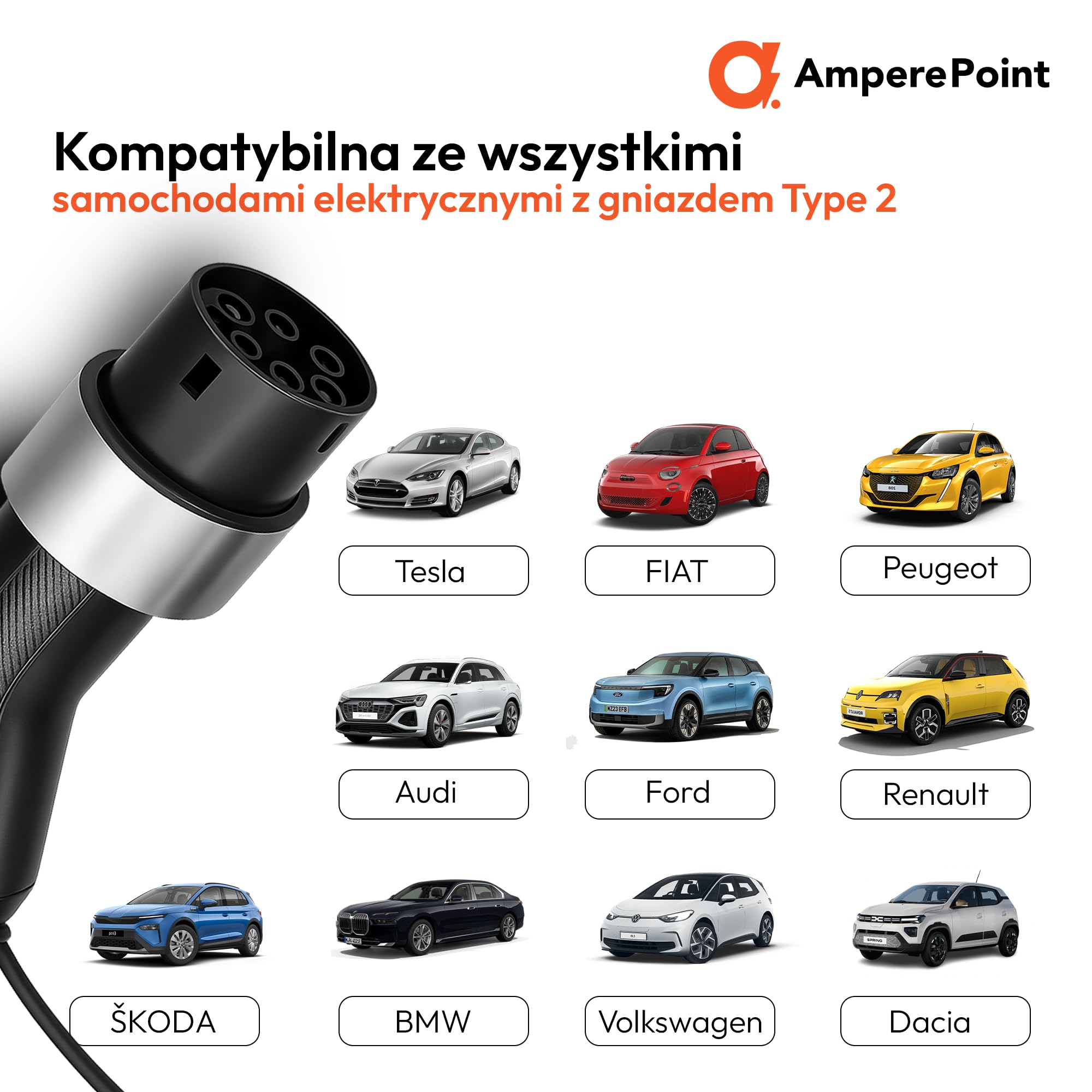 Przenośna ładowarka EV 3,7 kW 16 A typ 2 kabel 7,5 m Schuko 230 V Wi-Fi LCD