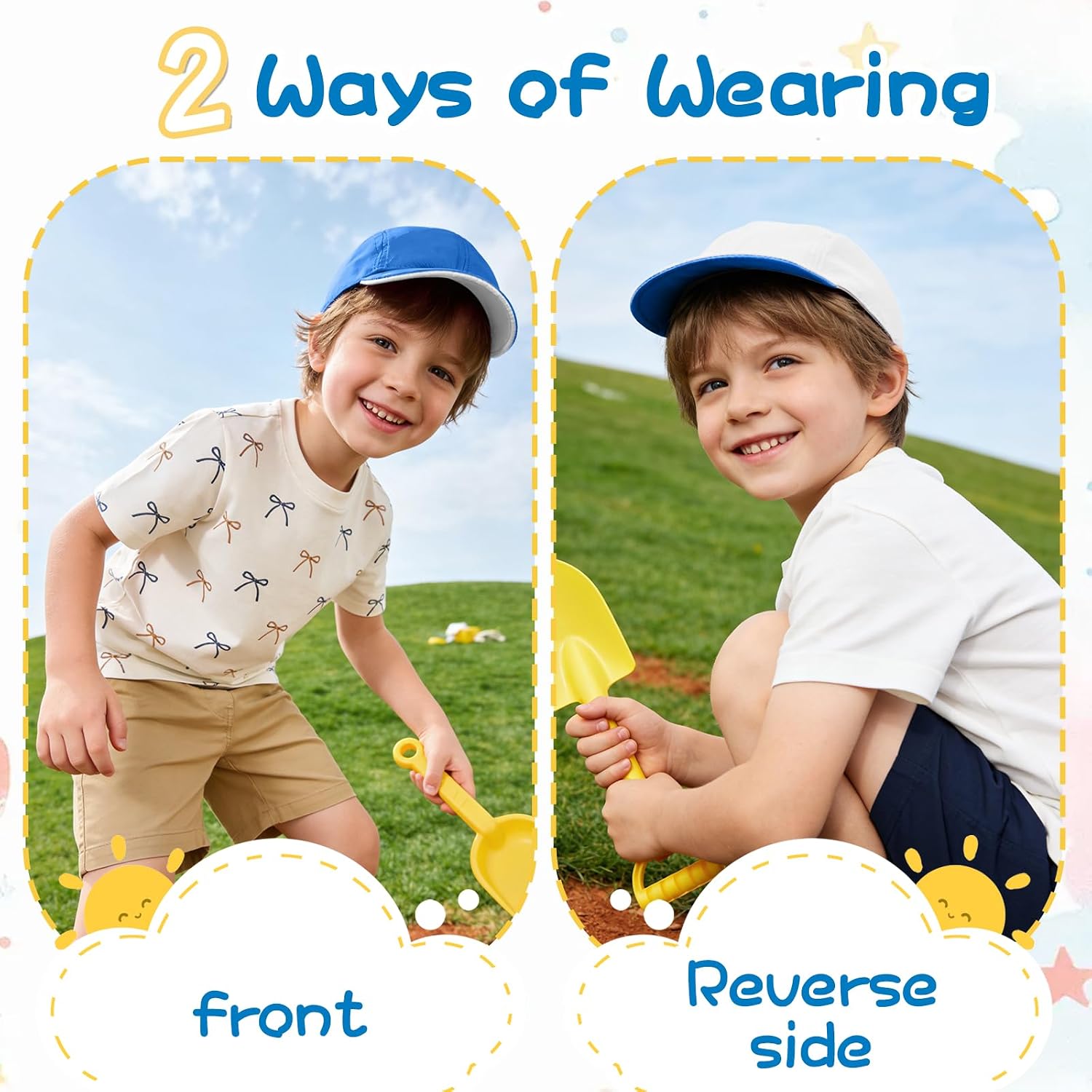 Reversible Baseball Cap for Girls and Boys Adjustable Foldable Lightweight Quick Dry Toddler Sun Hat Double- Sided Kids Hat