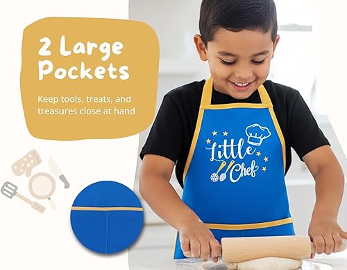 Miniatura 4 de PurpleEssences Delantal para niños con correa ajustable para el cuello y bolsillo frontal, delantal de chef para hornear y manualidades, 15 x 18