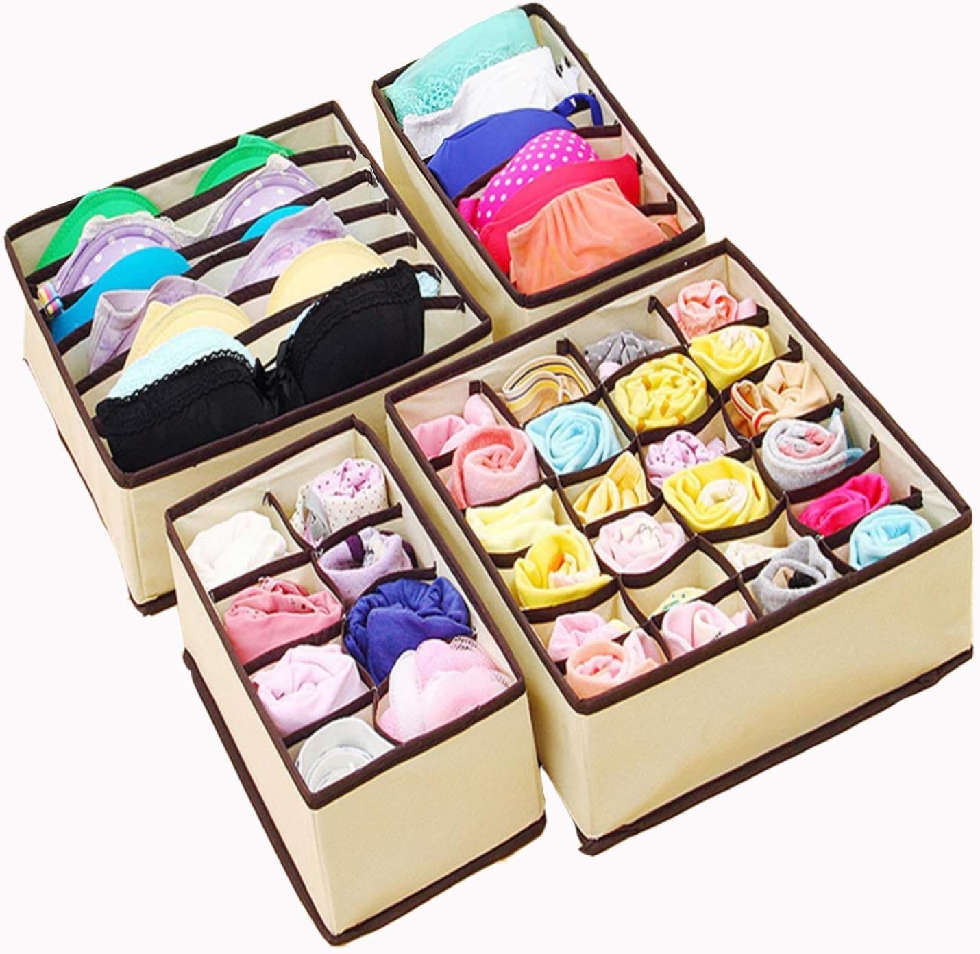 AUMA Closet Drawer BinSet of 4 Foldable Underwear Organizer Drawer