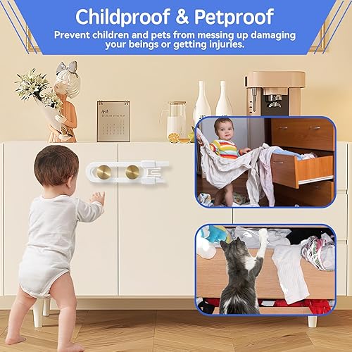 Miniatura 3 de Paquete de 10 cerraduras deslizantes para gabinetes de bebé, ajustables en forma de U, pestillos a prueba de niños para cocina, baño,