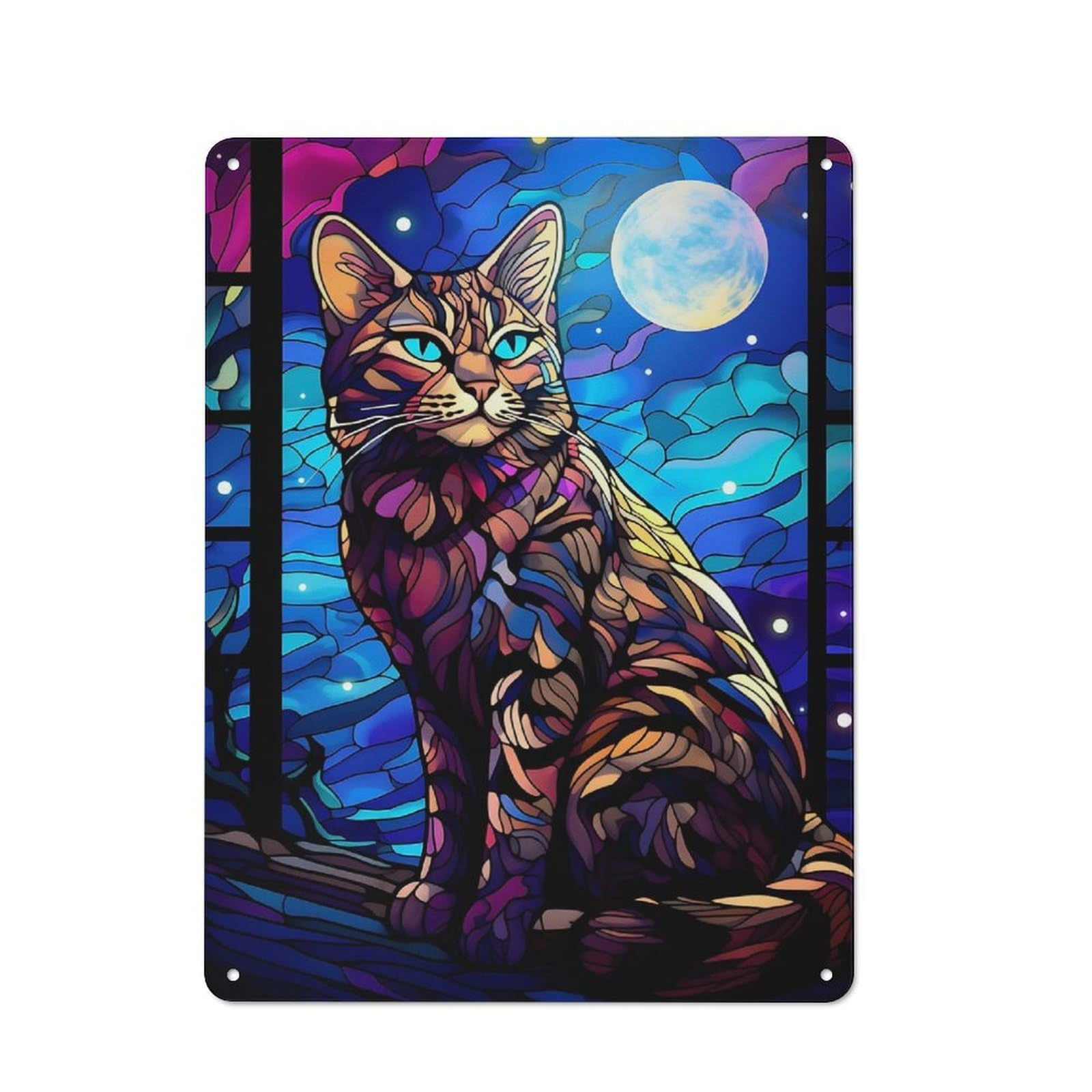 Junmoney Bengal Cat Stained Blue Tin Wall Plaque 40X30cm With For Dining Room Or Kitchen, For Collectors Decorating Kitchens And Dining Spaces