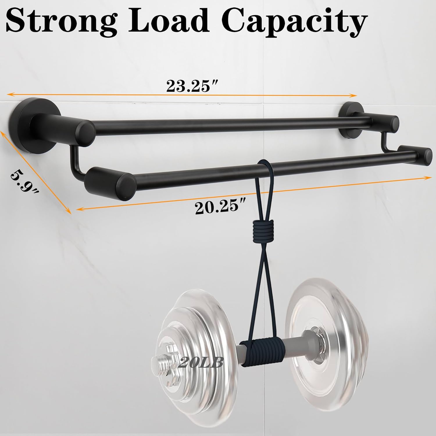 TocTen Double Bath Towel Bar - Thicken SUS304 Stainless Steel Towel Rack for Bathroom, Bathroom Accessories Double Towel Rod Heavy Duty Wall Mounted Towel Holder (Black,24IN)