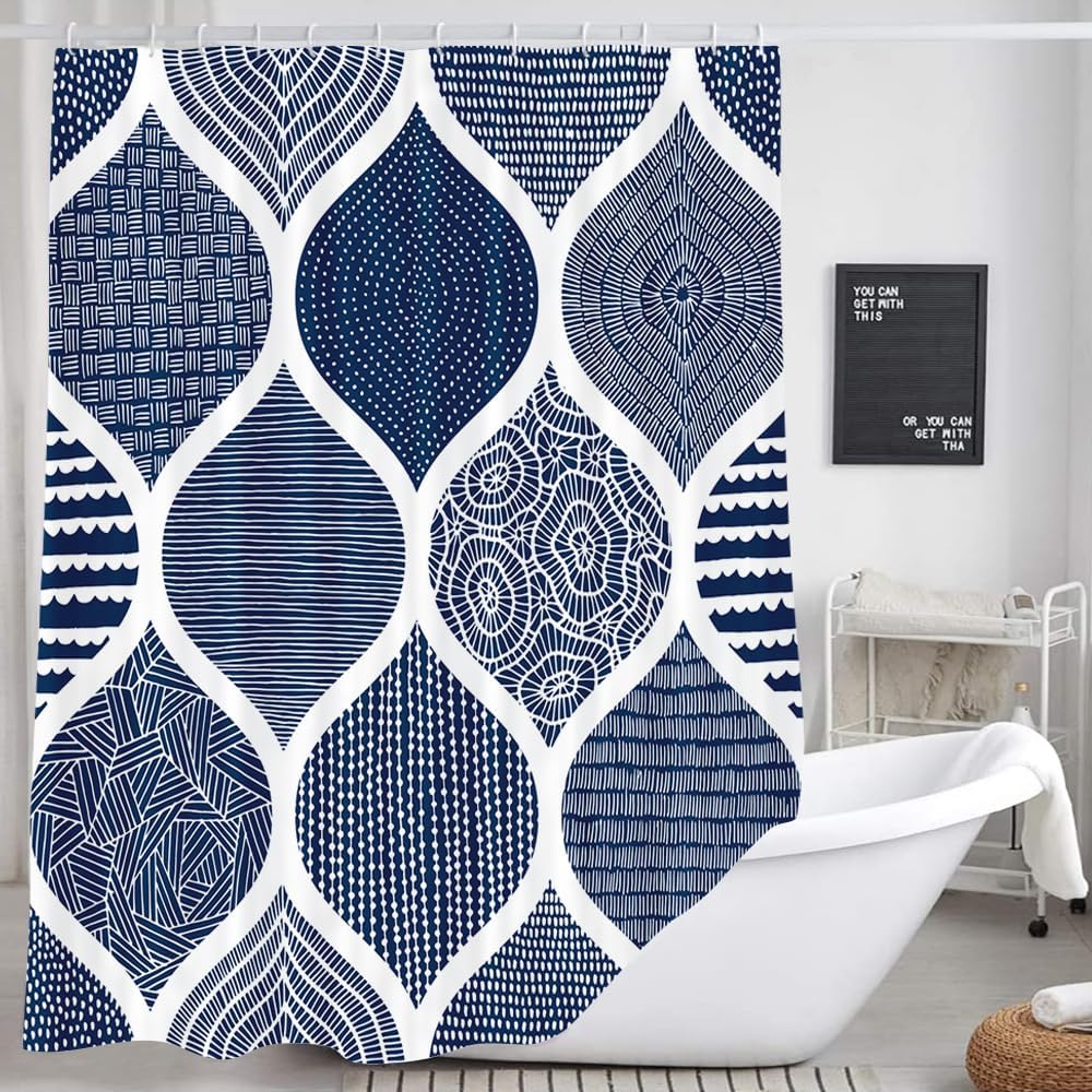 JAWO Bohemia Shower Curtain for Bathroom, Yellow and Grey Bohemian Chic Paisley Fabric Shower Curtains Set, Modern Geometric Pattern Restroom Decor Accessories with Hooks 72X84Inches