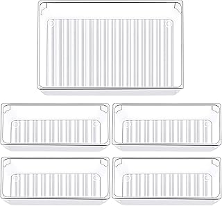 5 pièces Plateaux de rangement pour tiroir de bureau, rdiviseur de rangement en plastique transparent, organisateurs de maquillage 2 tailles, plateau de séparation de tiroir