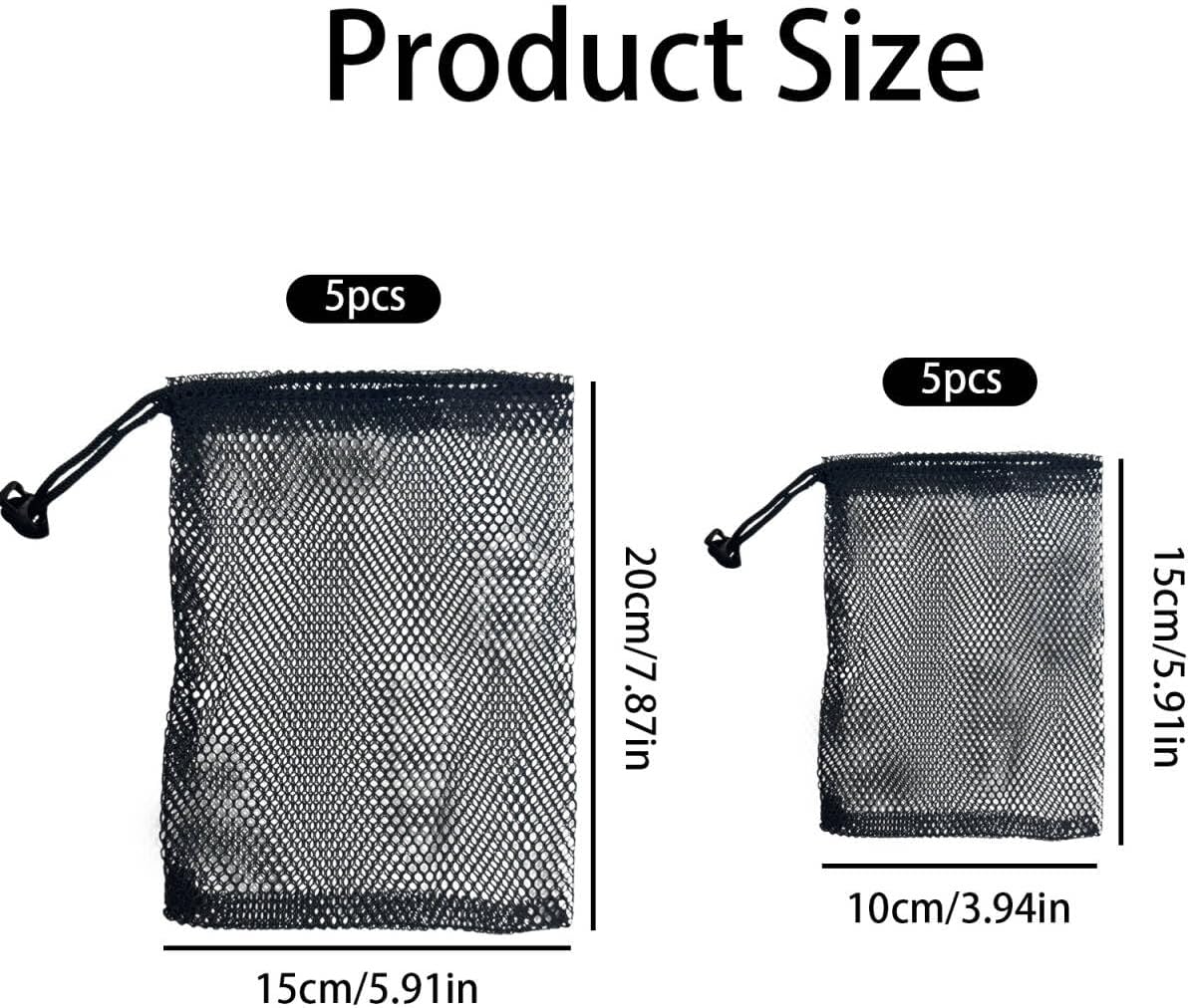 10 PCS Nylon Mesh Drawstring Bags, (6 x 4 and 6 x 8) with Cord Lock Closure, Portable Travel Organizer Bags for Cosmetics, Toys and Small Accessories (Black)