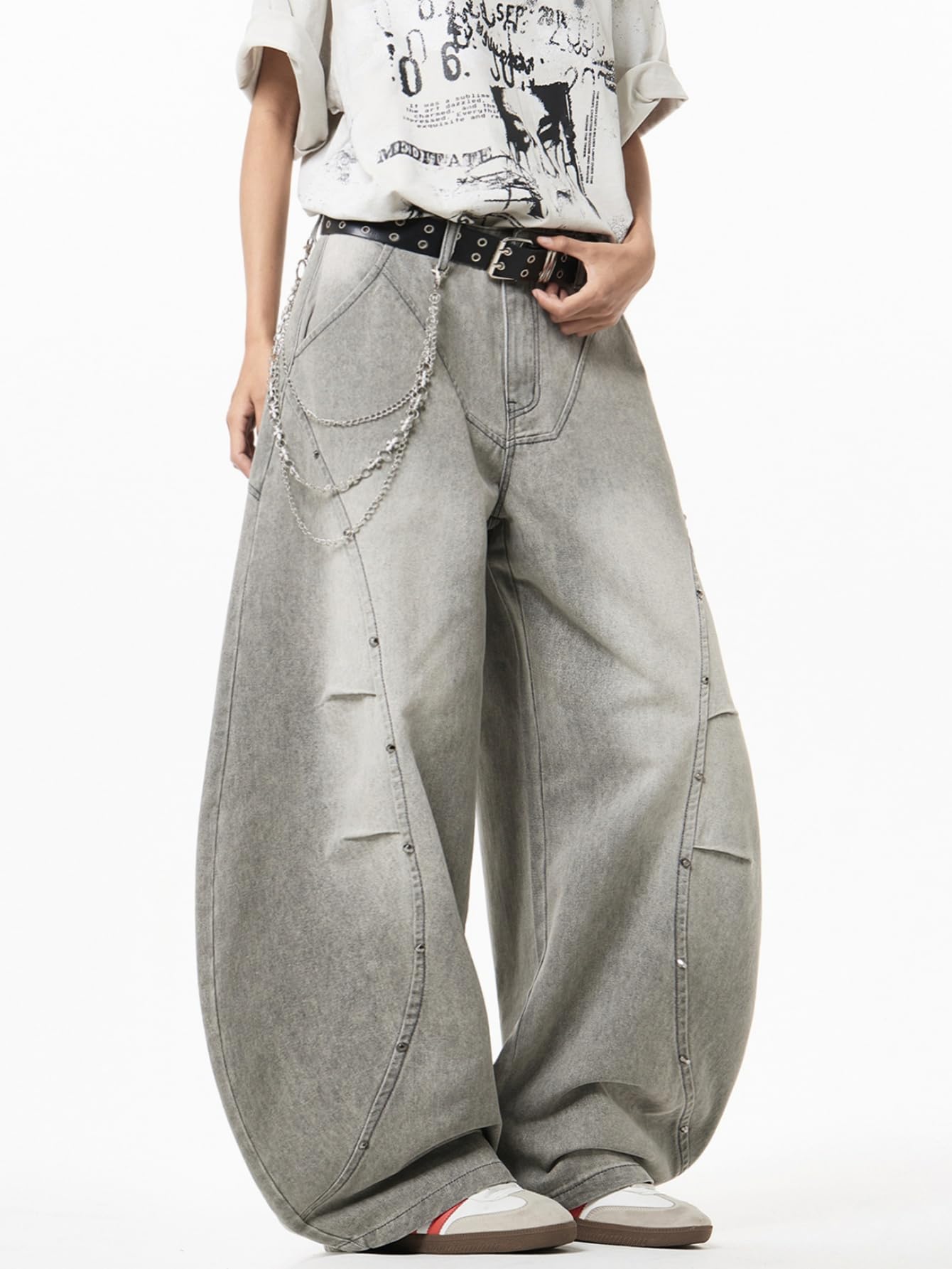 Pantalones vaqueros holgados para hombre, estilo hip hop, corte holgado, con forma de pierna ancha, informales