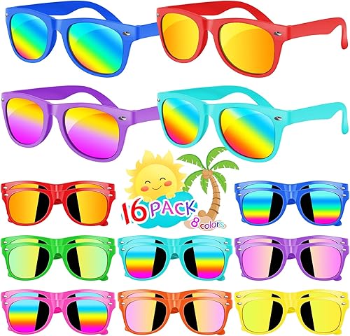 Gafas de sol para niños a granel, regalos de fiesta para niños, paquete de 16 gafas de sol de neón para niños, niños y niñas de 3 a 8 años,